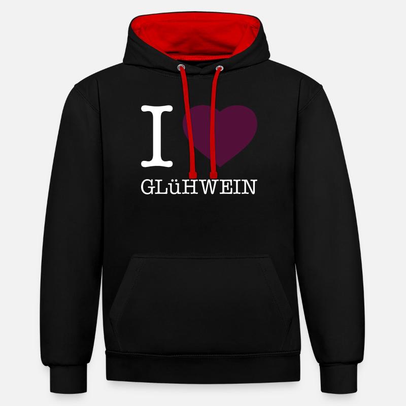 J’adore le vin chaud - Sweat à capuche contrasté - noir/rouge