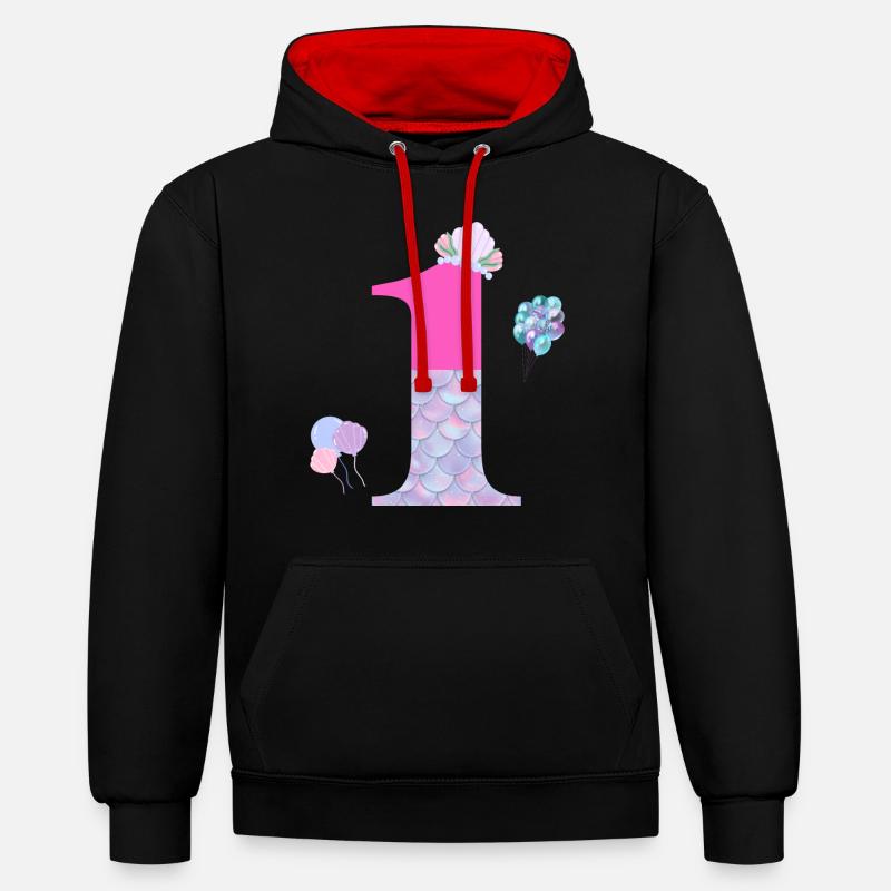 1e anniversaire sirène - Sweat à capuche contrasté - noir/rouge