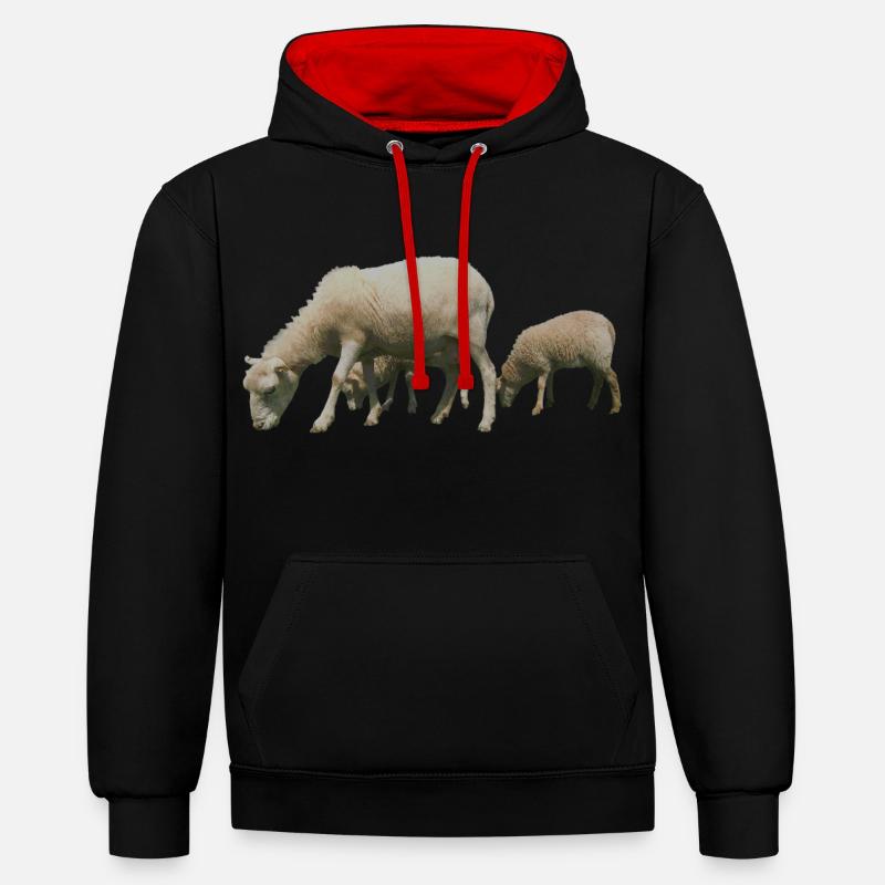 pecora - Felpa con cappuccio in contrasto cromatico - nero/rosso