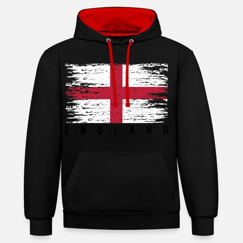 Englisches Kreuz mit Strähnen - Kontrast-Hoodie - Schwarz/Rot