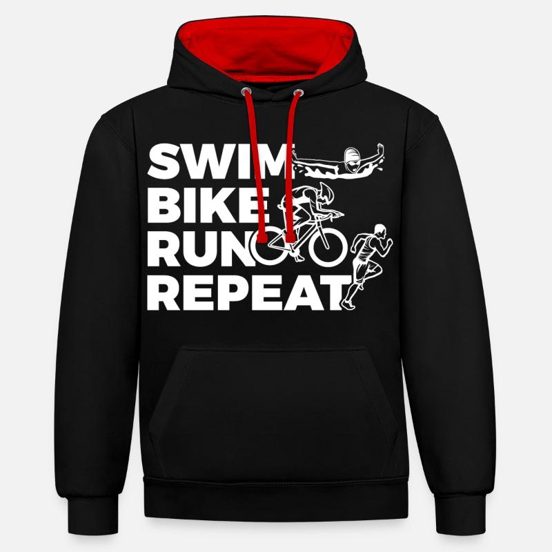 Swim Bike Run Repeat - Sweat à capuche contrasté - noir/rouge