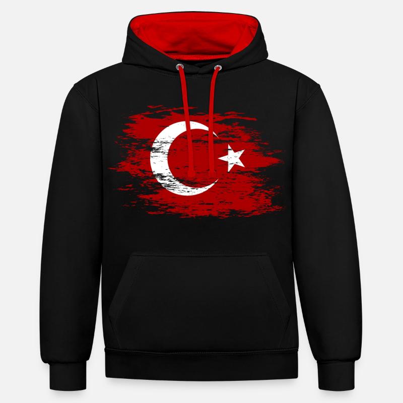 Dinde utilisée - Sweat à capuche contrasté - noir/rouge