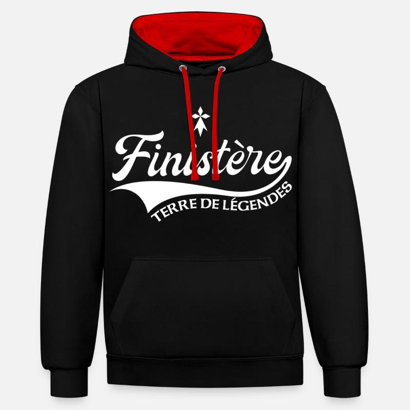 Finistère Terre de légendes avec Hermine - Sweat à capuche contrasté - noir/rouge