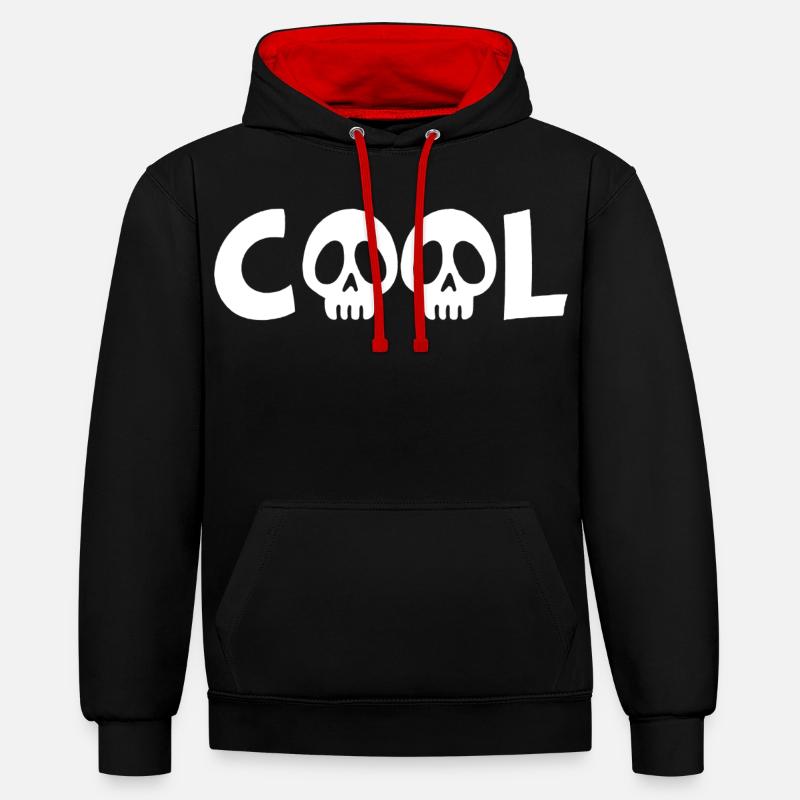 Crâne et cool (blanc) - Sweat à capuche contrasté - noir/rouge