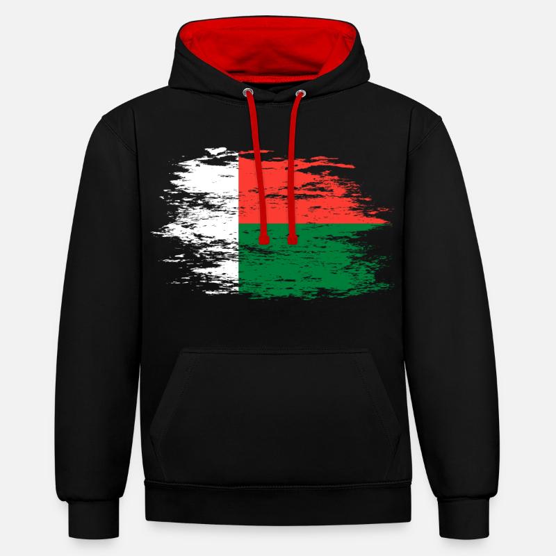 Drapeau de Madagascar utilisé - Sweat à capuche contrasté - noir/rouge
