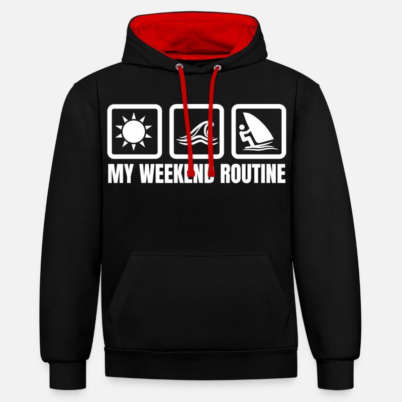 Ma routine du week-end - Sweat à capuche contrasté - noir/rouge