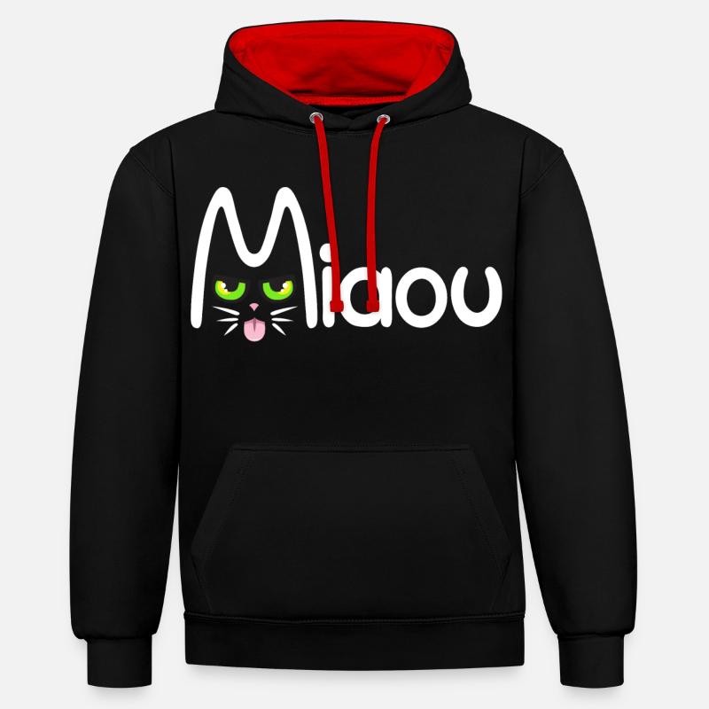 Miaou typographique - Sweat à capuche contrasté - noir/rouge