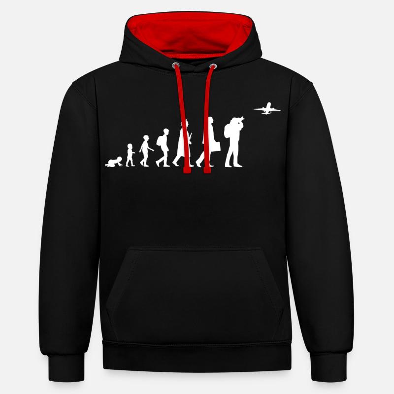 Passionné d’avion Evolution - Sweat à capuche contrasté - noir/rouge
