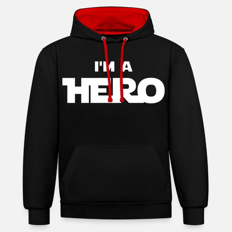 Ich bin ein Held (weiß) - Kontrast-Hoodie - Schwarz/Rot
