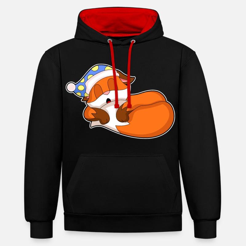Bonnet de nuit Fox Sleeping - Sweat à capuche contrasté - noir/rouge