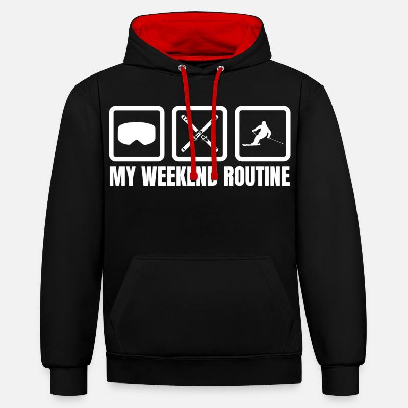 Ma routine du week-end - Sweat à capuche contrasté - noir/rouge