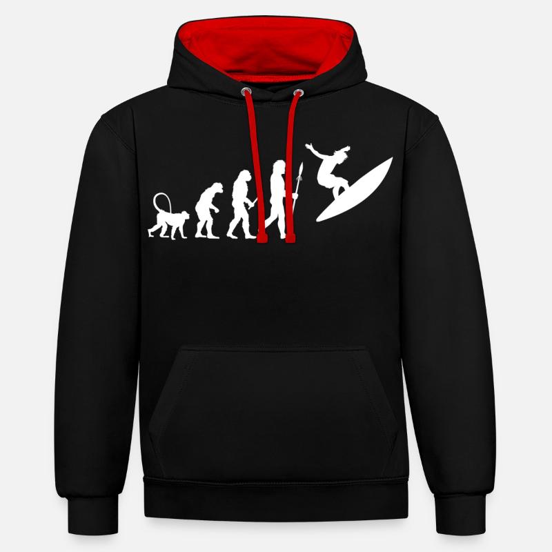 Évolution du surf - Sweat à capuche contrasté - noir/rouge