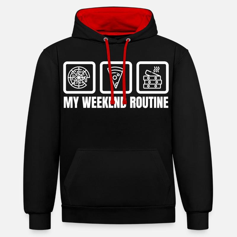 Meine Wochenendroutine - Kontrast-Hoodie - Schwarz/Rot