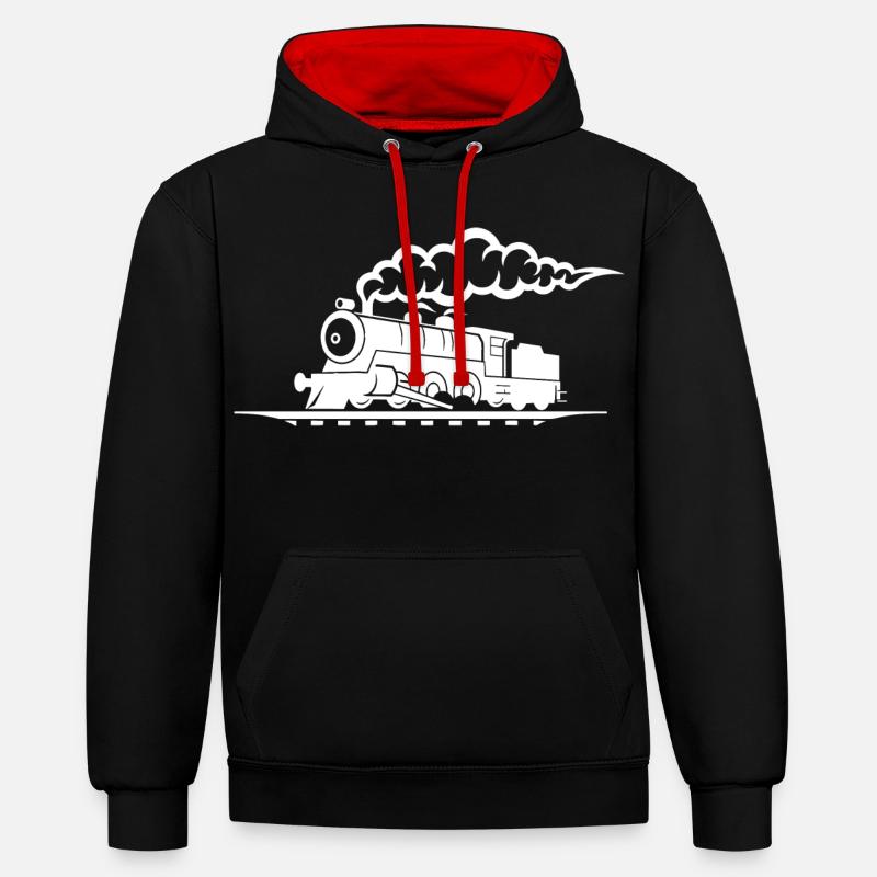 Dessin de chemin de fer - Sweat à capuche contrasté - noir/rouge