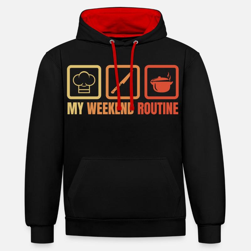 Cuisine du week-end - Sweat à capuche contrasté - noir/rouge