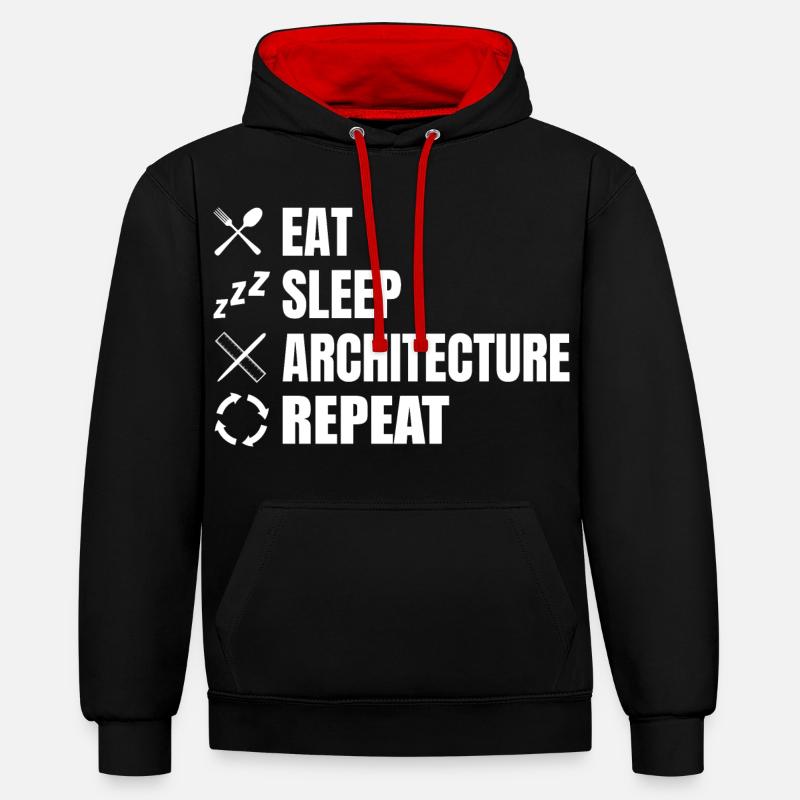 Eat Sleep Architecture Répéter - Sweat à capuche contrasté - noir/rouge