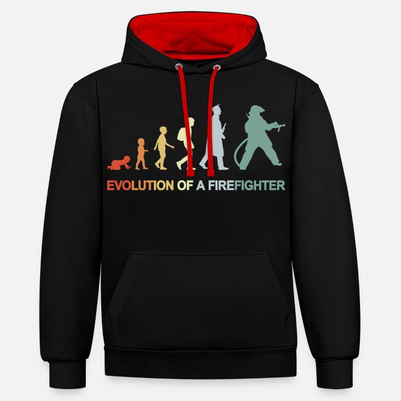 Évolution des pompiers - Sweat à capuche contrasté - noir/rouge