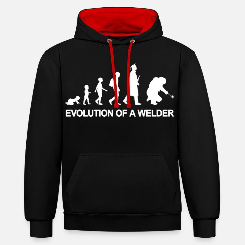 Evolution eines Schweißers - Kontrast-Hoodie - Schwarz/Rot