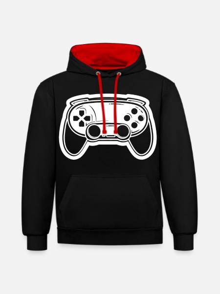 Video Game Controller Drawing - Contrast hoodie - black/red