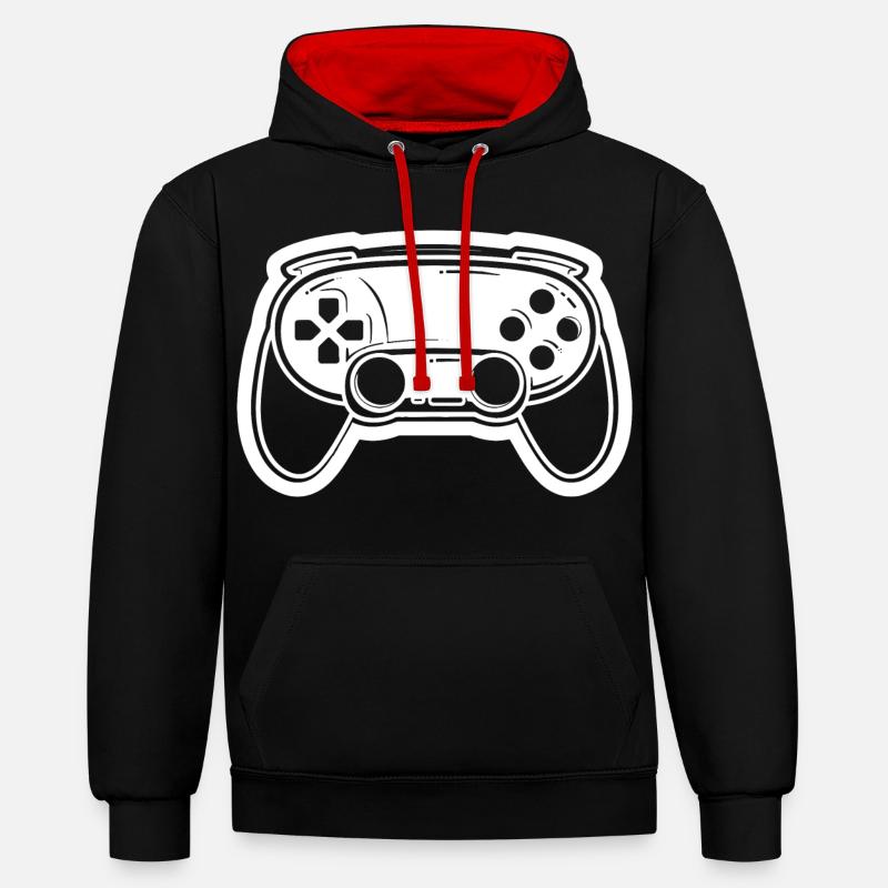 Video Game Controller Drawing - Contrast hoodie - black/red