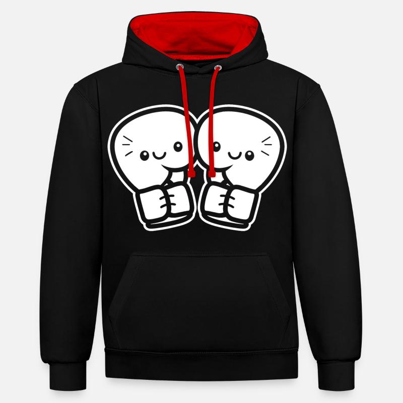 Gants de boxe drôles - Sweat à capuche contrasté - noir/rouge