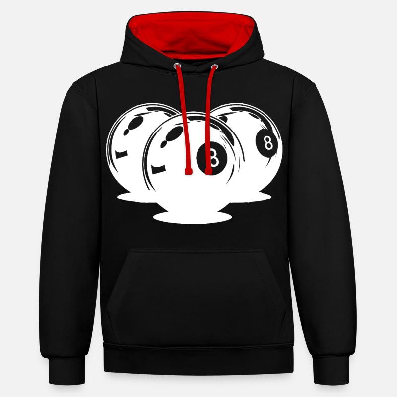Dessin de boules de billard - Sweat à capuche contrasté - noir/rouge