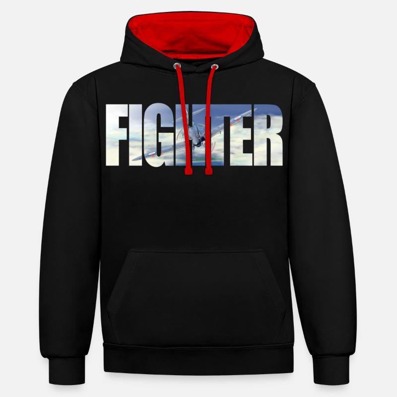 Fighter Spitfire - Kontrast-Hoodie - Schwarz/Rot