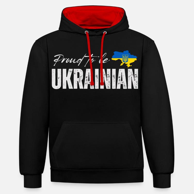 Fier Ukrainien, j’adore l’Ukraine - Sweat à capuche contrasté - noir/rouge