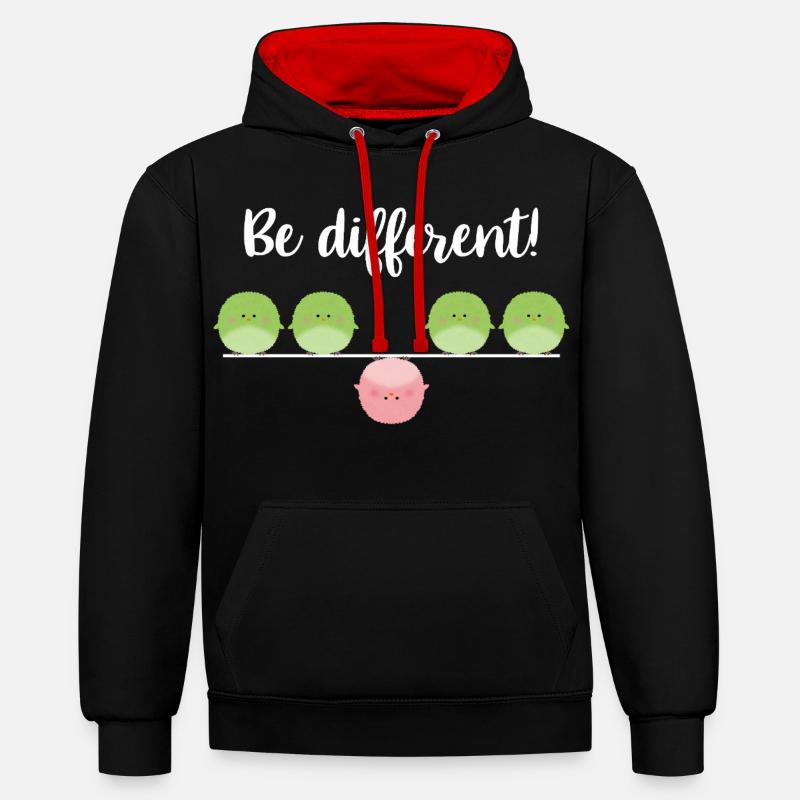 Be different! Sei einfach anders! - Kontrast-Hoodie - Schwarz/Rot
