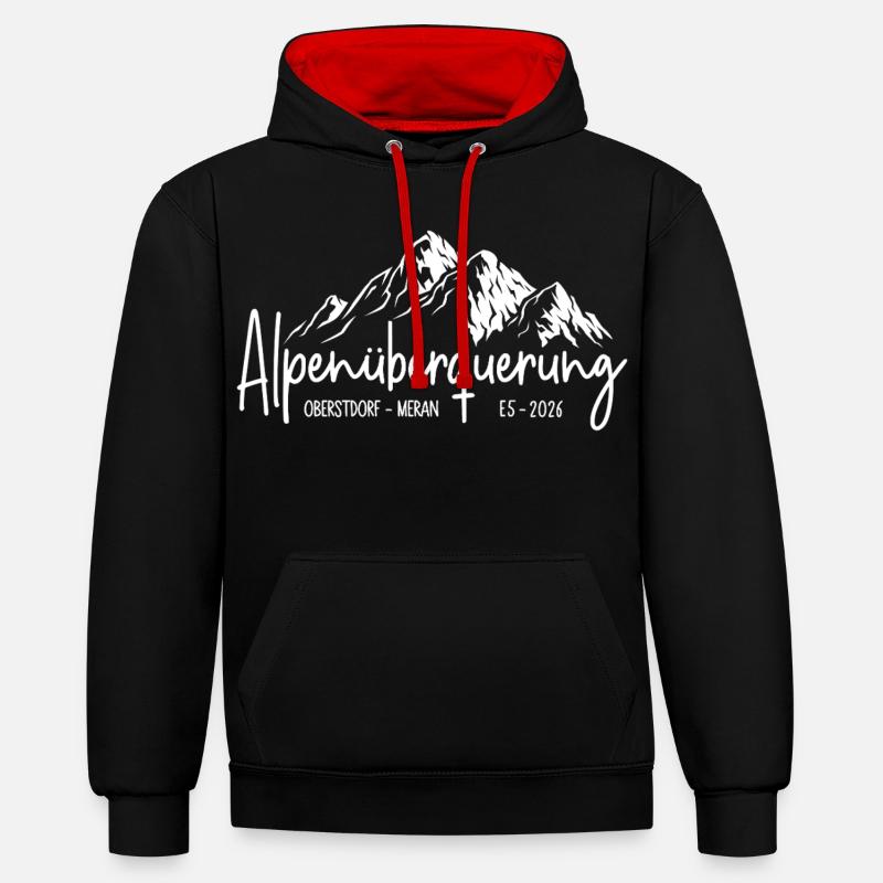 Alpenüberquerung 2026 E5 Oberstdorf Meran - Kontrast-Hoodie - Schwarz/Rot