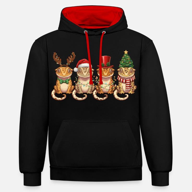 Lumières de Noël Gecko Couronne - Sweat à capuche contrasté - noir/rouge
