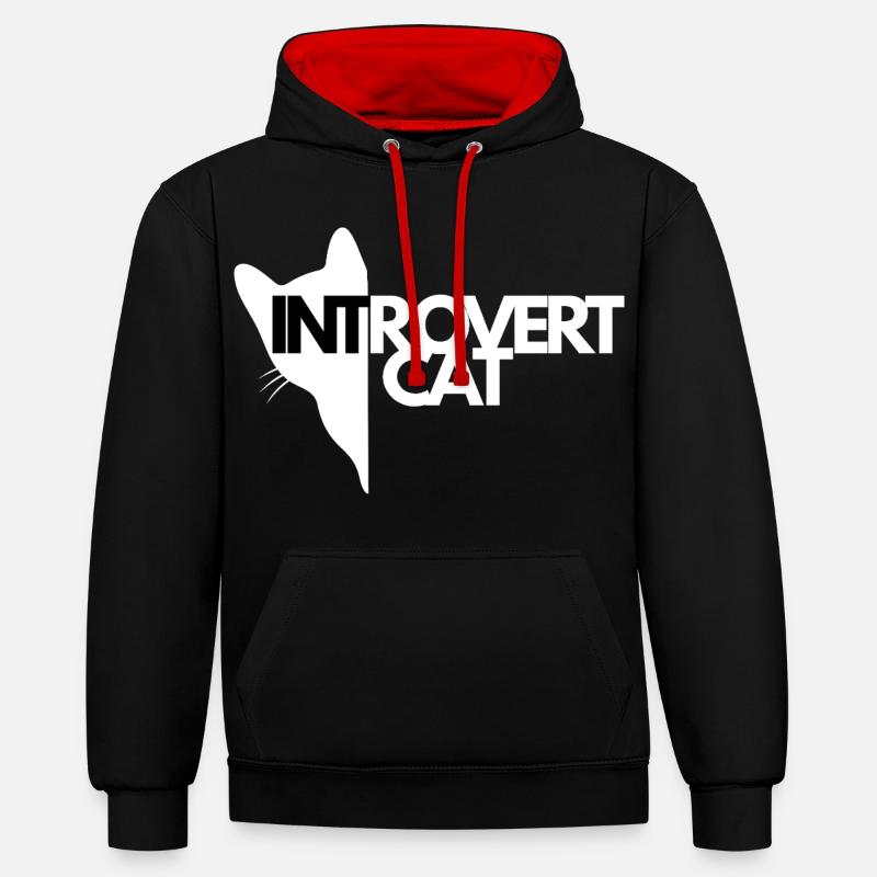 Chat Introverti Silhouette Contrastée - Sweat à capuche contrasté - noir/rouge