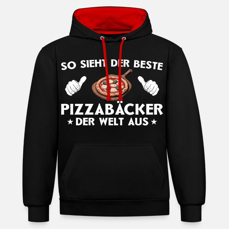 Meilleure pizza pizza idée cadeau - Sweat à capuche contrasté - noir/rouge