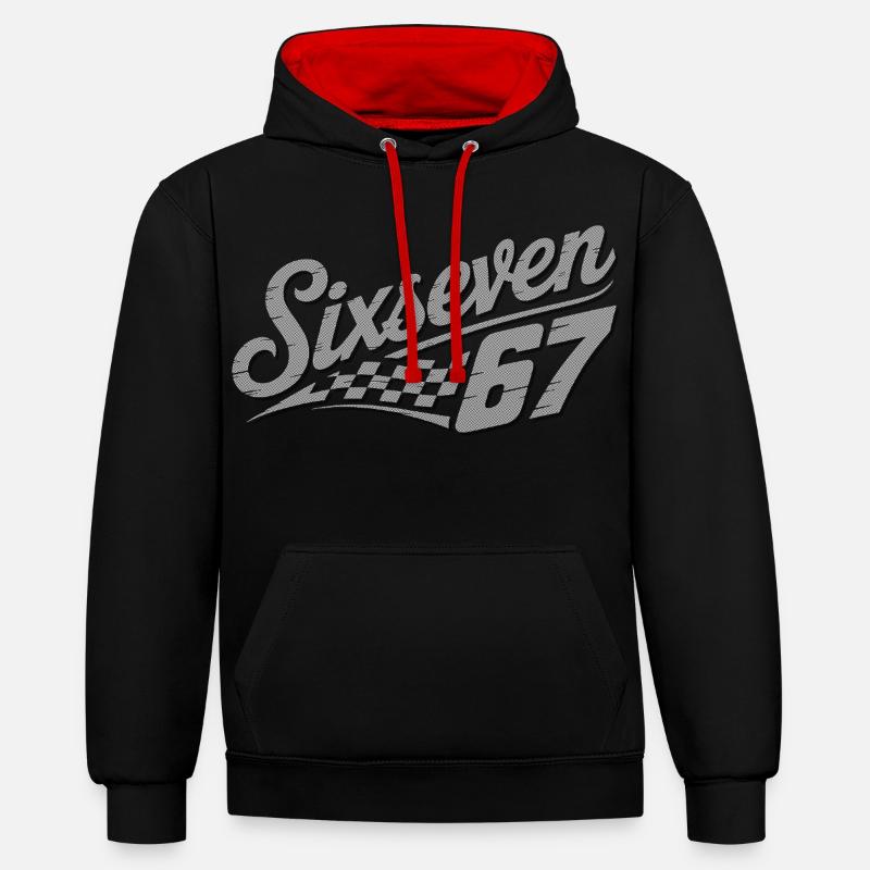Six Sept Drapeau à damier - Sweat à capuche contrasté - noir/rouge