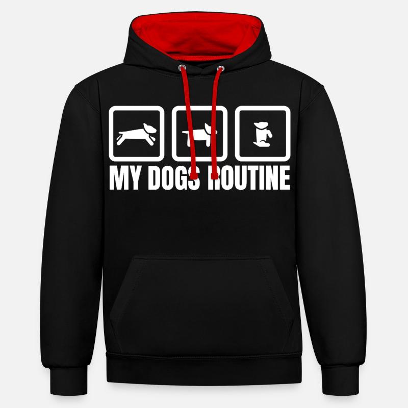 Routine de mes chiens - Sweat à capuche contrasté - noir/rouge
