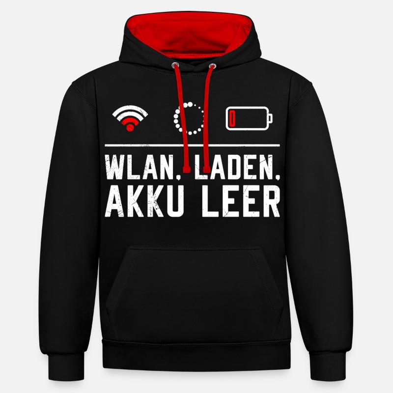 Codeur WiFi. CHARGEMENT. BATTERIE VIDE DRÔLE - Sweat à capuche contrasté - noir/rouge
