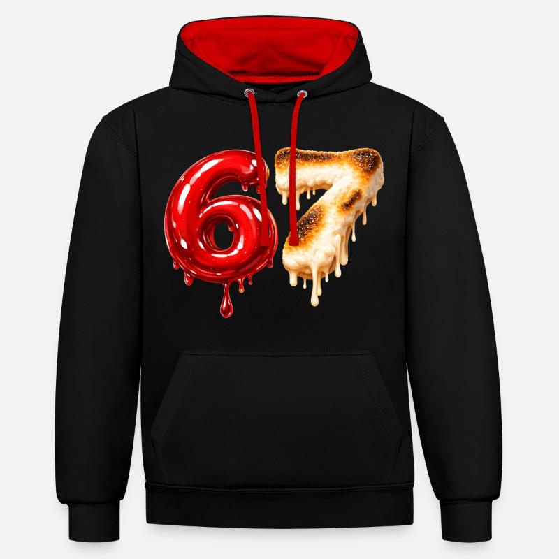67 - 6 7 - Six Seven Meme - Sweat à capuche contrasté - noir/rouge
