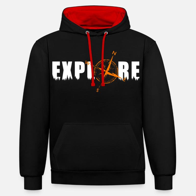 Explore Motiv mit einem Kompass - Kontrast-Hoodie - Schwarz/Rot