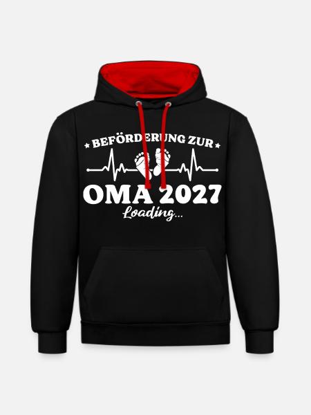 Beförderung zur Oma 2027 Loading Geschenk - Kontrast-Hoodie - Schwarz/Rot