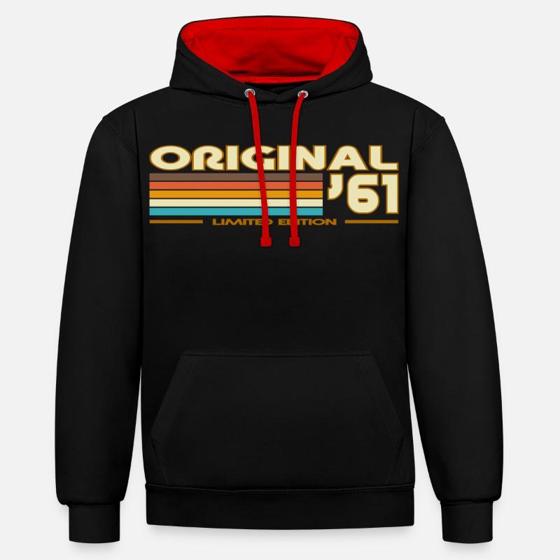 1961 - Sweat à capuche contrasté - noir/rouge