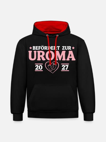 Babyparty Befördert zur Uroma 2027 - Kontrast-Hoodie - Schwarz/Rot