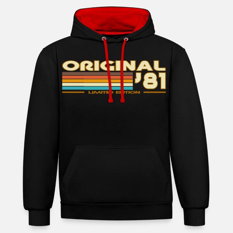 1981 - Sweat à capuche contrasté - noir/rouge