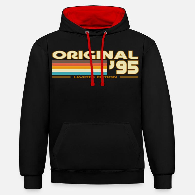 1995 - Sweat à capuche contrasté - noir/rouge