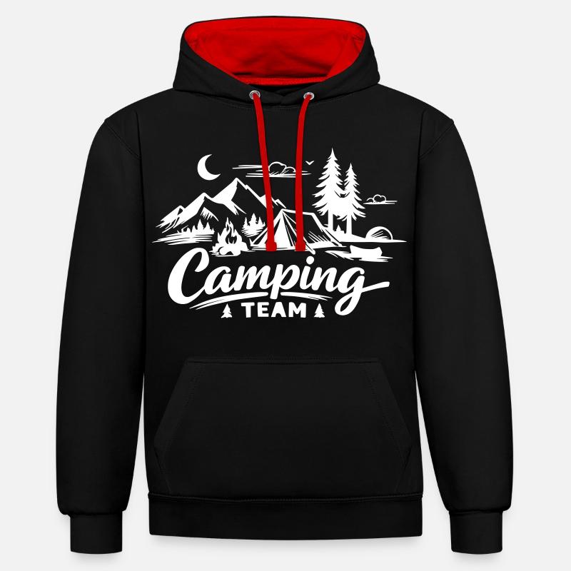 Camping Team - Kontrast-Hoodie - Schwarz/Rot