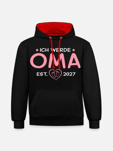 Ich werde Oma 2027 – Stolze Großmutter - Kontrast-Hoodie - Schwarz/Rot