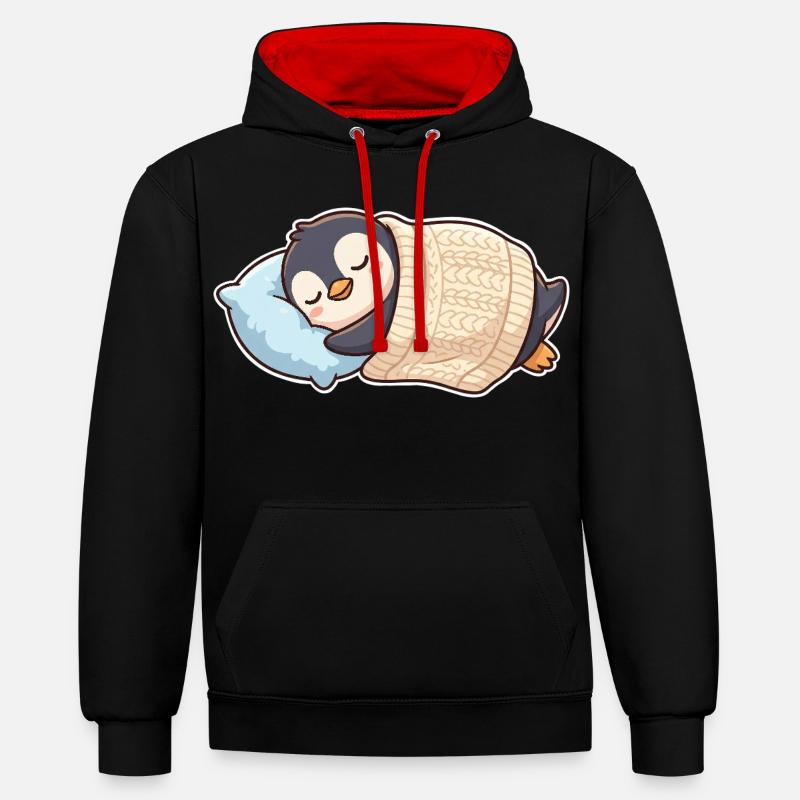 Penguin dort - Sweat à capuche contrasté - noir/rouge