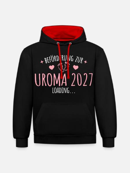 Schwangerschaft Verkünden Uroma 2027 - Kontrast-Hoodie - Schwarz/Rot
