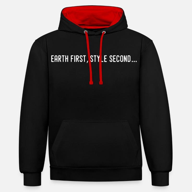 Earth first, style second... - Sweat à capuche contrasté - noir/rouge