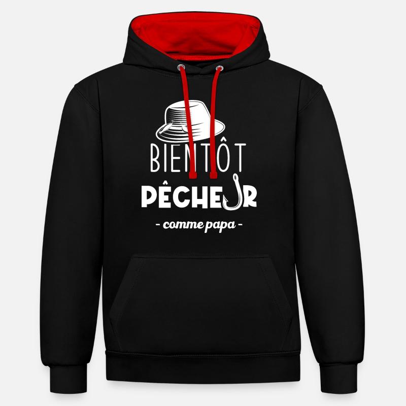 Bientôt pêcheur comme papa - Sweat à capuche contrasté - noir/rouge