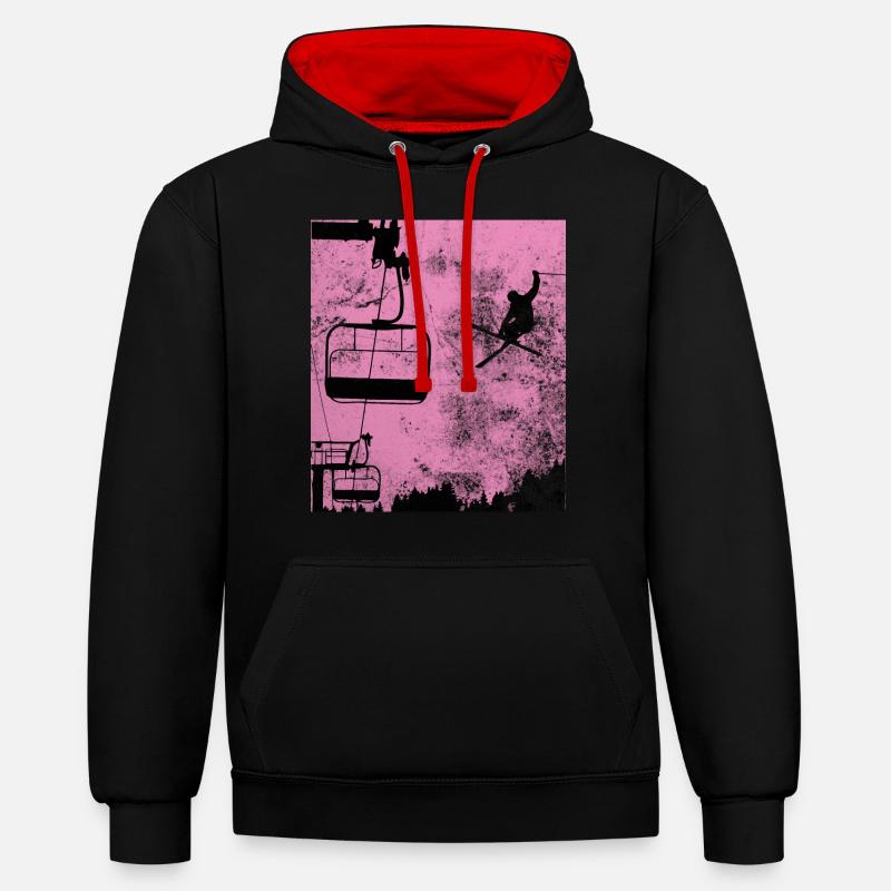 Ski - (2) - Sweat à capuche contrasté - noir/rouge